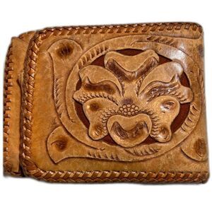 Vintage Leather wallet embossed print w coin compartment